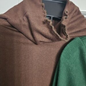 Womens Brown and Green Ruffled Turtle Necks!Size Medium! 2 Shirts In Set!